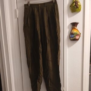 Silk Club Women's 100% Silk  Olive Green Pants Mefium